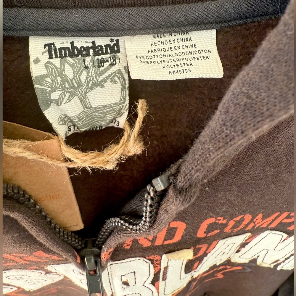 NWT Timberland Big Boys Sweatshirt Brown Hoodie Sweater Patchwork Size L 16/18 - Picture 5 of 9